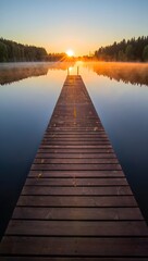Sunrise over lake with wooden pier landscape photography scenic nature background wallpaper view