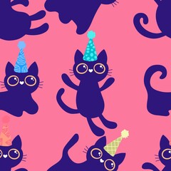 Halloween animals seamless cats pattern for wrapping paper