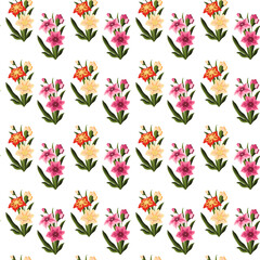 Simple flowers in flat style. Seamless pattern. Vector illustration.