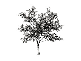 Hazel Tree hand-drawn vintage engraving, botanical art print, rustic tree sketch, eco-friendly nature design, retro woodland branches, old engraving style, black ink illustration, rustic decor