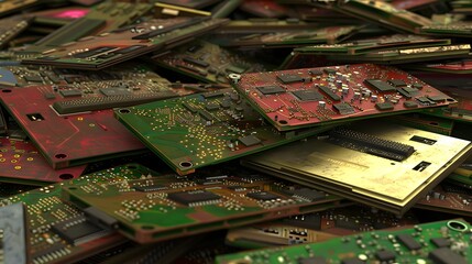 Close-Up View of Discarded Electronic Circuit Boards | E-Waste, Recycling, and Technology Scraps