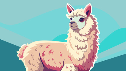 Fototapeta premium Retro Style Alpaca with Fluffy Fur Looking Up