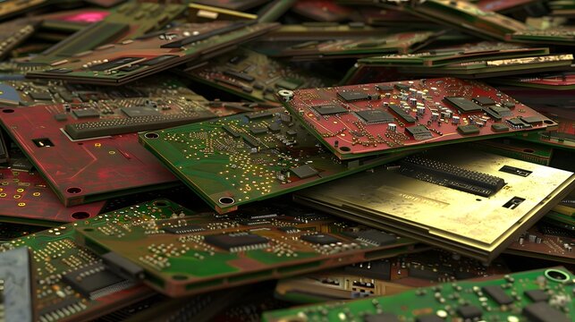 Close-Up View of Discarded Electronic Circuit Boards | E-Waste, Recycling, and Technology Scraps