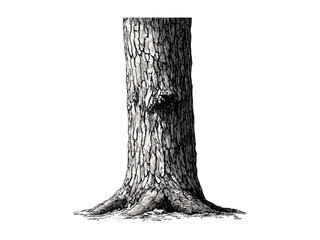 Hand-drawn vintage botanical sketch, engraving of hickory tree trunk, rustic woodland decor, hickory bark texture, eco-friendly tree art, black sketch, old engraving style, nature illustration