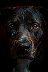 Obraz premium Crying Dog with Teardrop: Animal Sadness & Empathy HD. Ideal for animal welfare, pet adoption, and emotional themes.