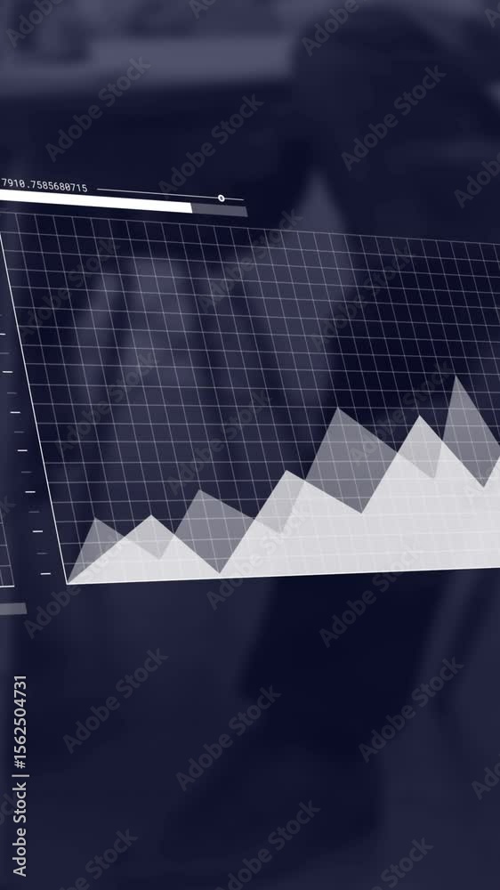 Poster animation of multiple graphs and map over midsection of businessman sitting in cafes