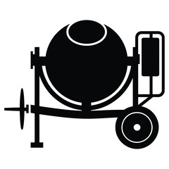 Cement Mixer Icon: Construction Equipment, Concrete Mixing Machine, Building Tool Symbol for Projects & Industrial Design
