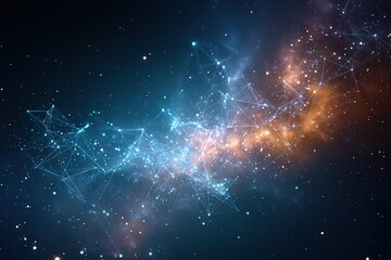 Neural network visualization demonstrating glowing connections amidst cosmic elements