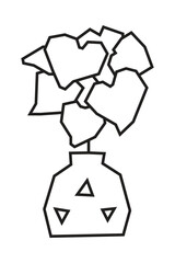Bushy Decorative Plant in Geometric Pot Black Line Art