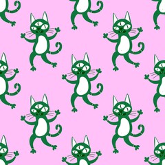 Halloween animals seamless cats pattern for wrapping paper