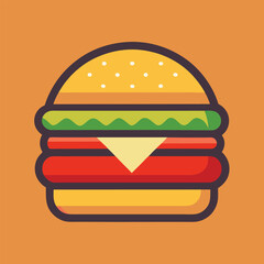 Stylized Hamburger Illustration with Cheese Lettuce and Tomato on Orange Background