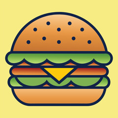 Colorful Burger Illustration with Lettuce Tomato Cheese and Bun