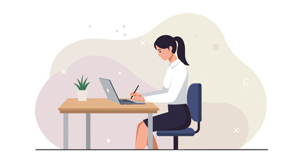 business woman sitting in front of a laptop