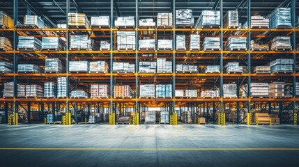 Large warehouse interior with many stacked shelves