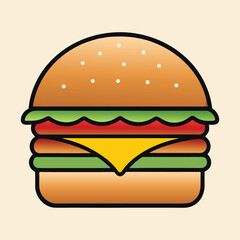 Stylized Hamburger Illustration with Cheese Tomato and Lettuce on a Beige Background