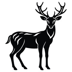 Elegant Deer Silhouette with Antlers Standing Proudly in Black and White