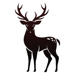 Elegant Deer Silhouette with Antlers on White Background for Design