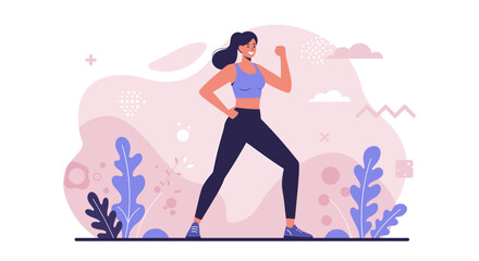a woman in a fitness-oriented outfit, mid-exercise with her fist raised. Suitable for landing page, banner, marketing, web design, presentation, infographic, etc.