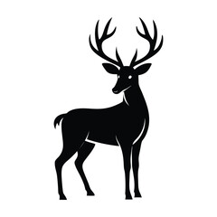 Obraz premium Elegant deer silhouette with large antlers standing gracefully on white background