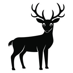 Cartoon Deer Silhouette with Antlers and Googly Eyes on White