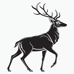 Elegant Black and White Deer Illustration Walking with Antlers