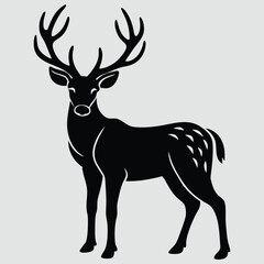Elegant Black and White Deer Illustration with Antlers and Spots