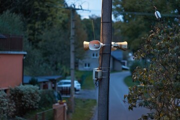 Twilight small village street public speaker system
