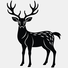 Elegant Black and White Deer Silhouette with Antlers and Spots