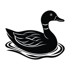 Elegant Black and White Duck Silhouette Swimming in Water Design
