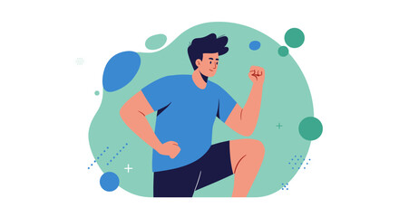 A dynamic illustration of a man in a flat design style, actively moving forward, perfect for digital marketing, web design, or presentation banners.