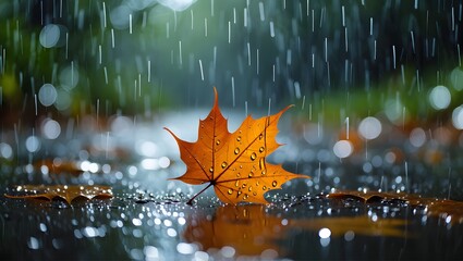 Download autumn rain wallpaper hd beautiful fall leaf with water drops nature background image