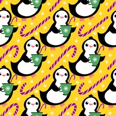 Christmas animals seamless penguin pattern for wrapping paper and fabrics