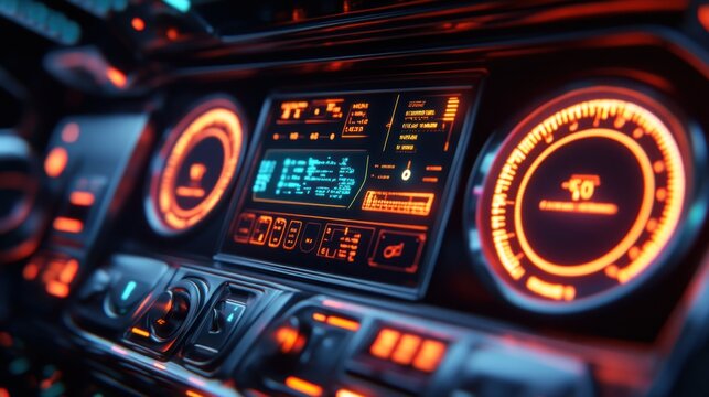 Futuristic car dashboard with glowing displays