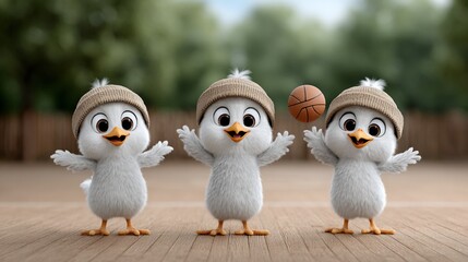 Fototapeta premium Young bird three playing basketball