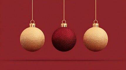 Obraz premium Three shimmering ornaments in shades of gold and red, perfectly suspended, ready to adorn the holiday season