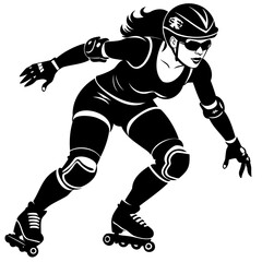 Naklejka premium Roller Derby Silhouette: A dynamic and athletic silhouette captures the essence of a roller derby athlete in action, showcasing strength and determination.