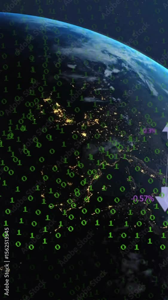 Poster animation of data processing and binary coding over globe