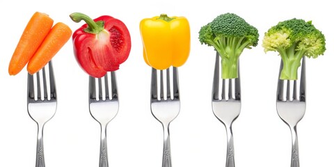 Five Forks of Veggie Delight Carrots, Bell Peppers, Broccoli, Healthy Eating, Food Photography Healthy eating, vegetables