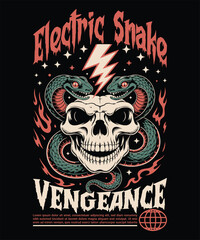 Electric Snake Vengeance – Skull and Snake Streetwear Graphic