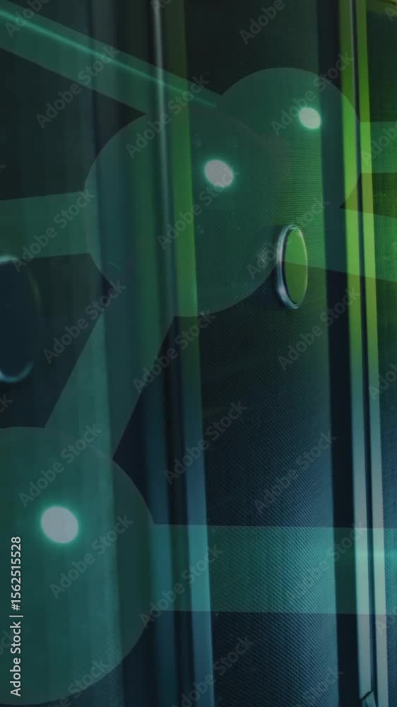 Poster animation of digital data processing with connections over computer servers