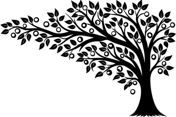 Obraz premium Black and white vector silhouette of a tree with roots, illustrating nature's growth and seasonal beauty