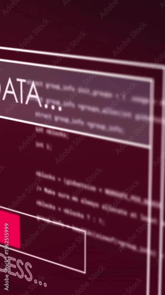 Poster Processing data and recovering database, digital interface animation over red background