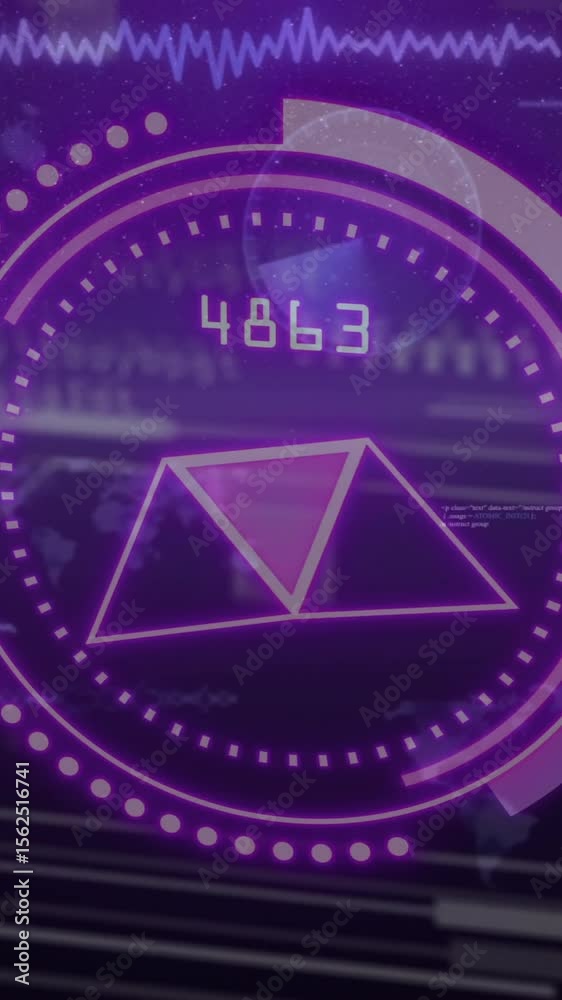 Poster animation of data processing over diagrams and scope scanning