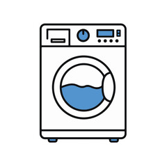 Modern washing machine appliance with clean water inside.