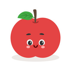 Cute kawaii red apple with happy face – cartoon fruit vector illustration for kids

