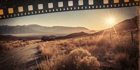 Sunset Desert Road Film Grain Composition, Landscape Photography, Desert Highway, Western Desert Landscape, Film Photography