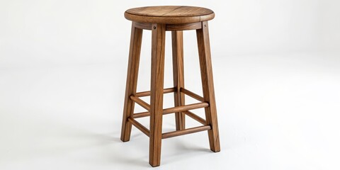 Tall Wooden Bar Stool Simple Design, Round Seat, Full Shot, Minimalist Concept bar stool, wooden furniture