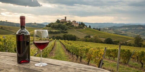 Tuscan Vineyard Red Wine Bottle, Glass, Landscape Photography, Italy, Vino Wine tasting, Italian wine
