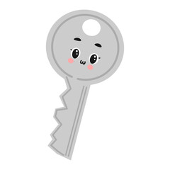Cute kawaii key with smiling face – cartoon object vector illustration for kids