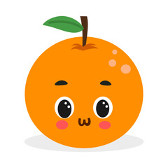 Cute kawaii orange with happy face – cartoon fruit vector illustration for kids